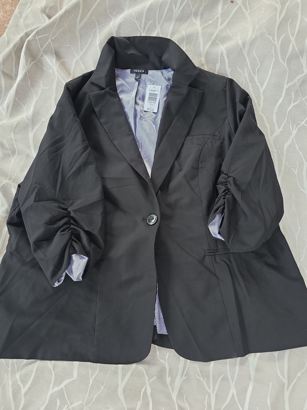 torrid Black Single-Button Blazer with Ruched Sleeve Detail